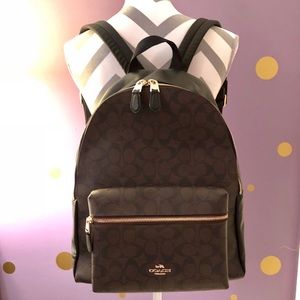 New COACH Signature Charlie Leather Backpck F58314